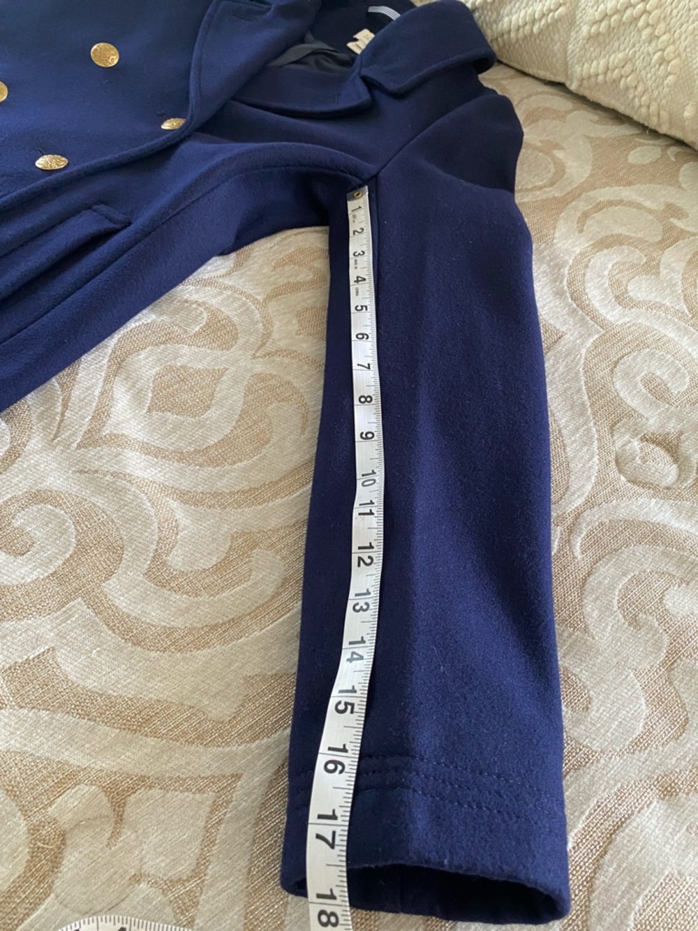J.Crew Navy Wool Blend Pea Coat Gold Buttons Size 0 Classic Tailored Jacket - Picture 8 of 12